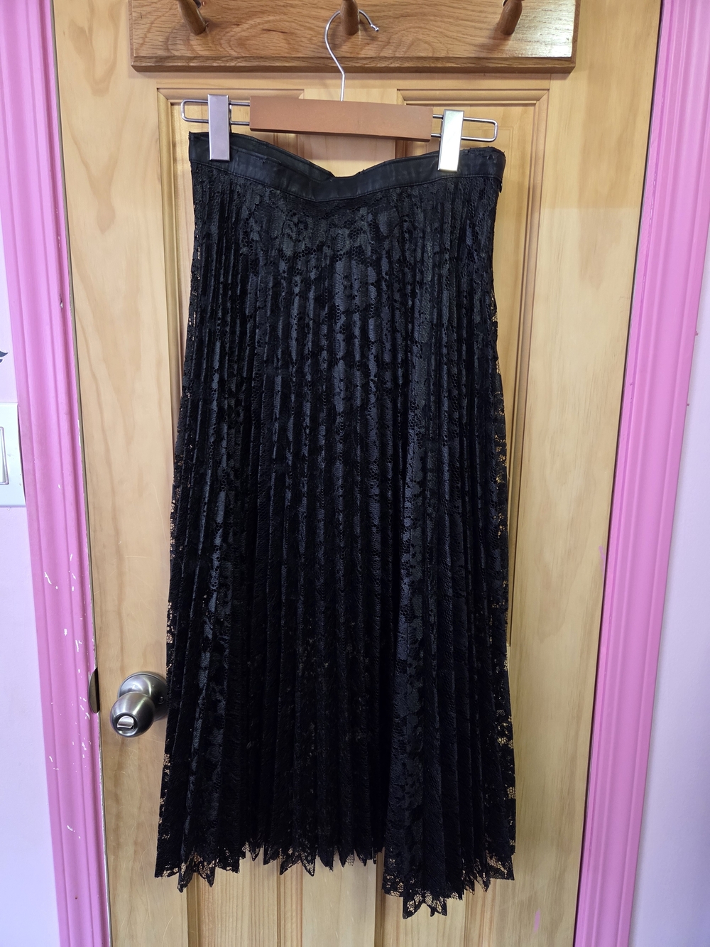 Free People Black Pleated Lace Maxi Skirt